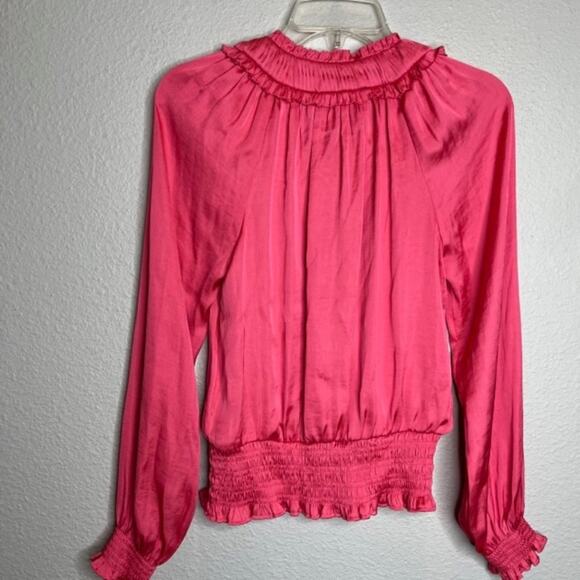 NEW Catherine Malandrino X-Small Silky Long Sleeve Ruffle Blouse Tango Pink - Picture 10 of 15